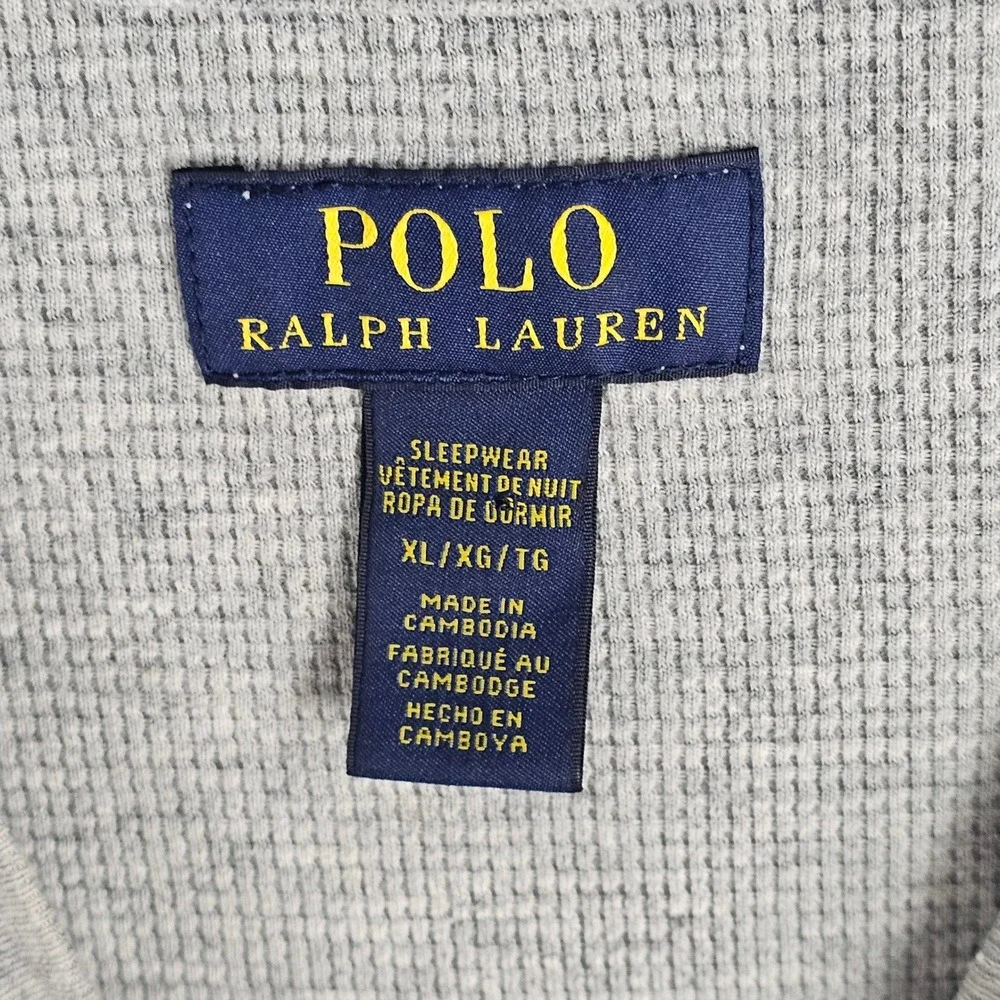 Polo Ralph Lauren Sleepwear Mens XL Grey Polo Bear Waffle Thermal Long Sleeve